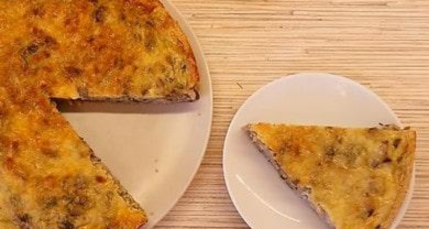 Открытый пирог с капустой и грибами на тонком полезном тесте
