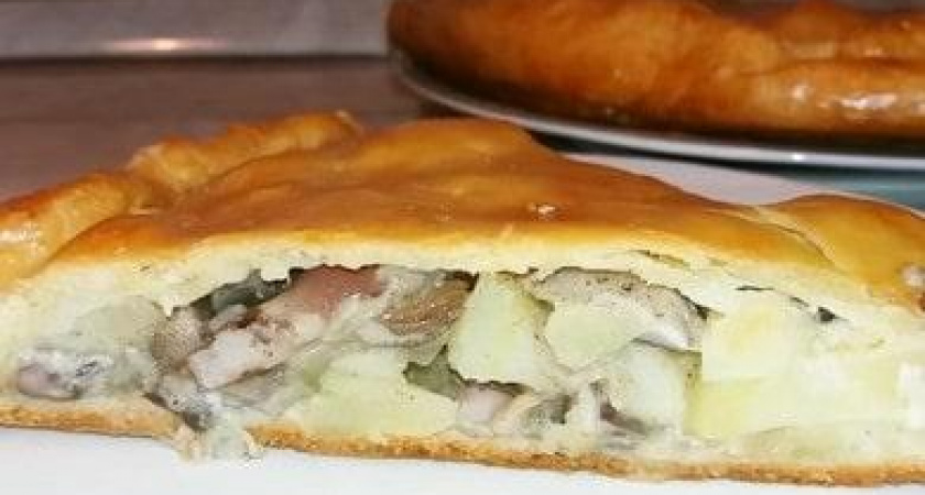 Вкусный пирог на кефире с картошкой и грибами