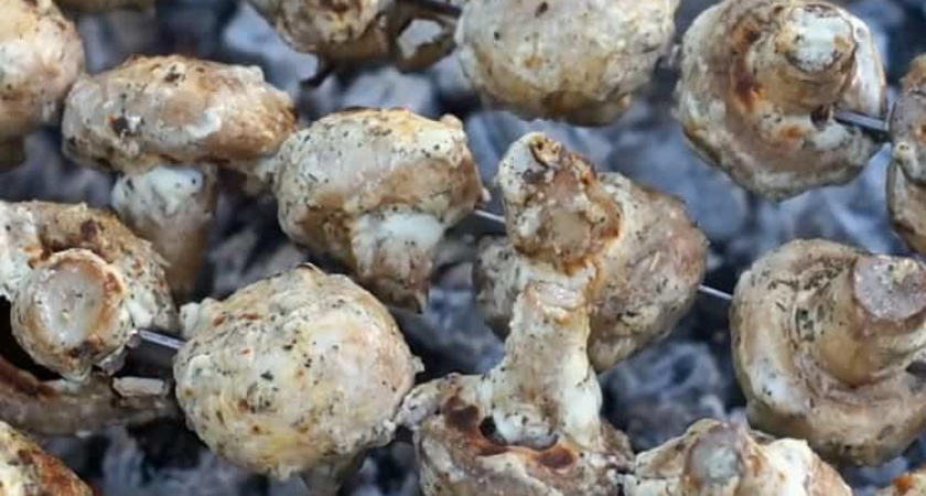 Шашлык из шампиньонов - рецепт приготовления грибов на мангале &#x1f344;