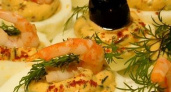 Закуска - объедение из яиц с креветками и маслинами 🦐