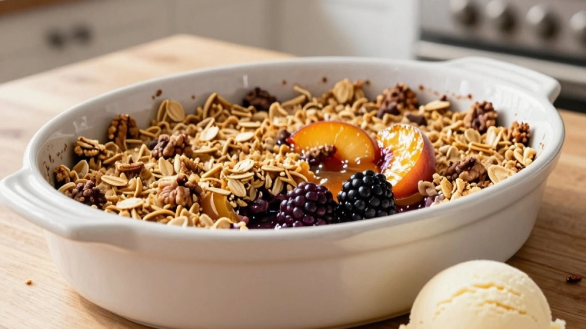 Гости накинулись на последний кусок: кулинары рассказали, как готовить фруктовый крамбл , запеченный под крошкой