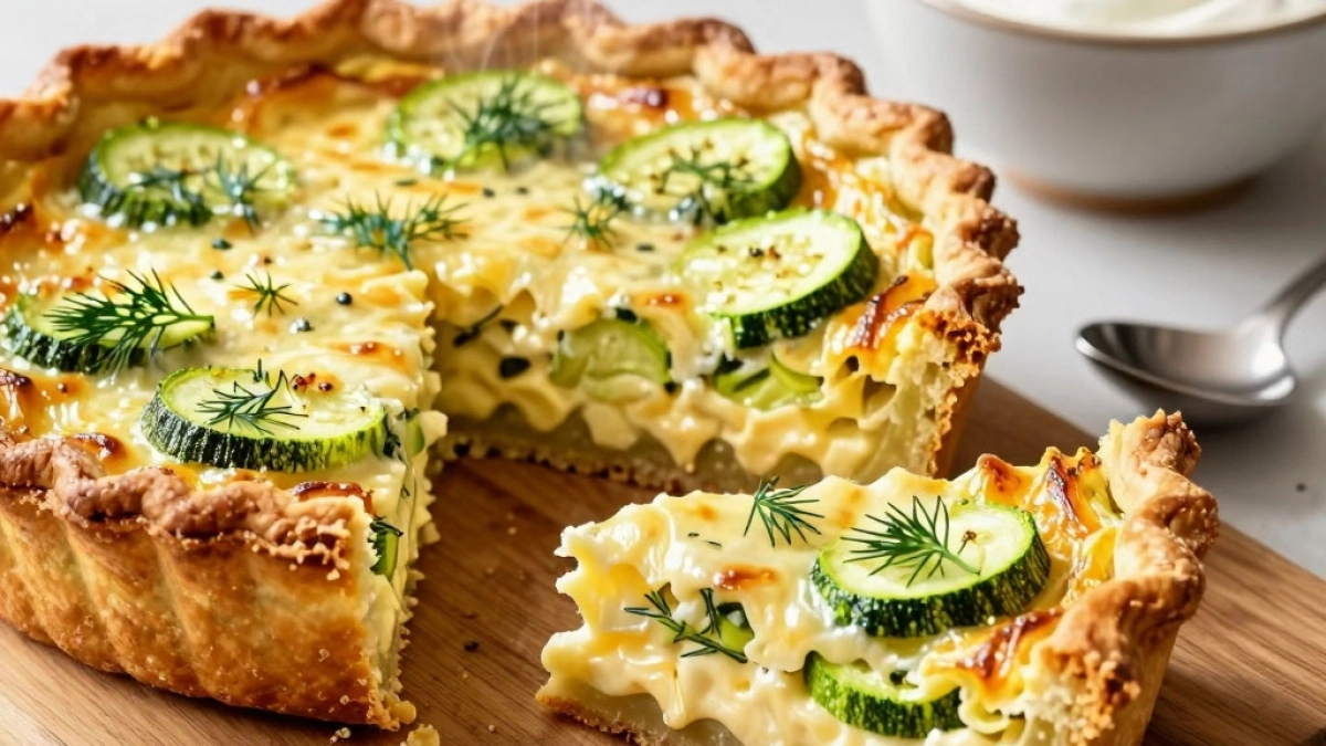 Заливной пирог с кабачком и сыром. Простой рецепт из серии «все смешала и забыла»